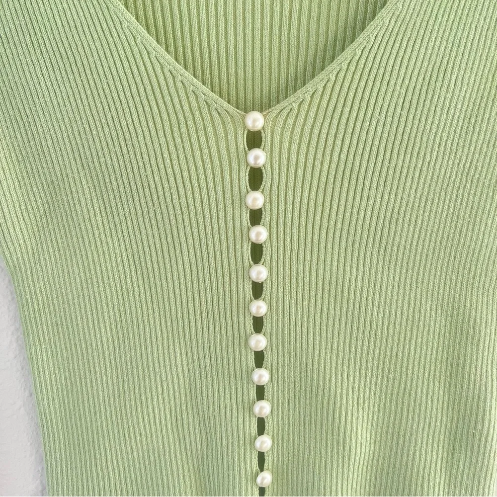 Princess Polly Fairy Core Green Ruffle Hem Feminine Cottage Pearl Top XS Small - Picture 3 of 6